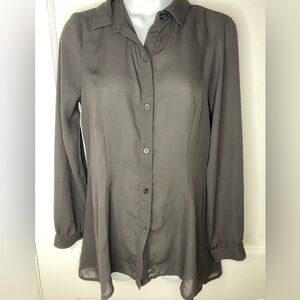 Alex Marie Black Fitted Sheer Button Down Shirt missing button